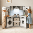 thumbnail image 2 of OLAKIDS Corner Kids Kitchen Playset, Toddler Wooden Pretend Cooking Set with Real Running Water Circulation Realistic Light Sound Stove Removable Sink Storage Cabinet, Simulation Play Kitchen Toy, 2 of 10