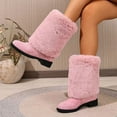 thumbnail image 3 of Snow Boots for Women Cute Plush Fold Over Mid Calf Winter Booties Casual Suede Chunky Heel Pull on Dress Short Boots, 3 of 7