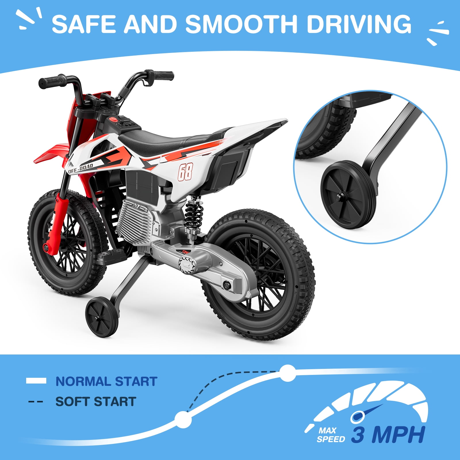 LIGIANT 12V Kids Ride-On Motorcycle, Red, Training Wheels, Bluetooth, Music