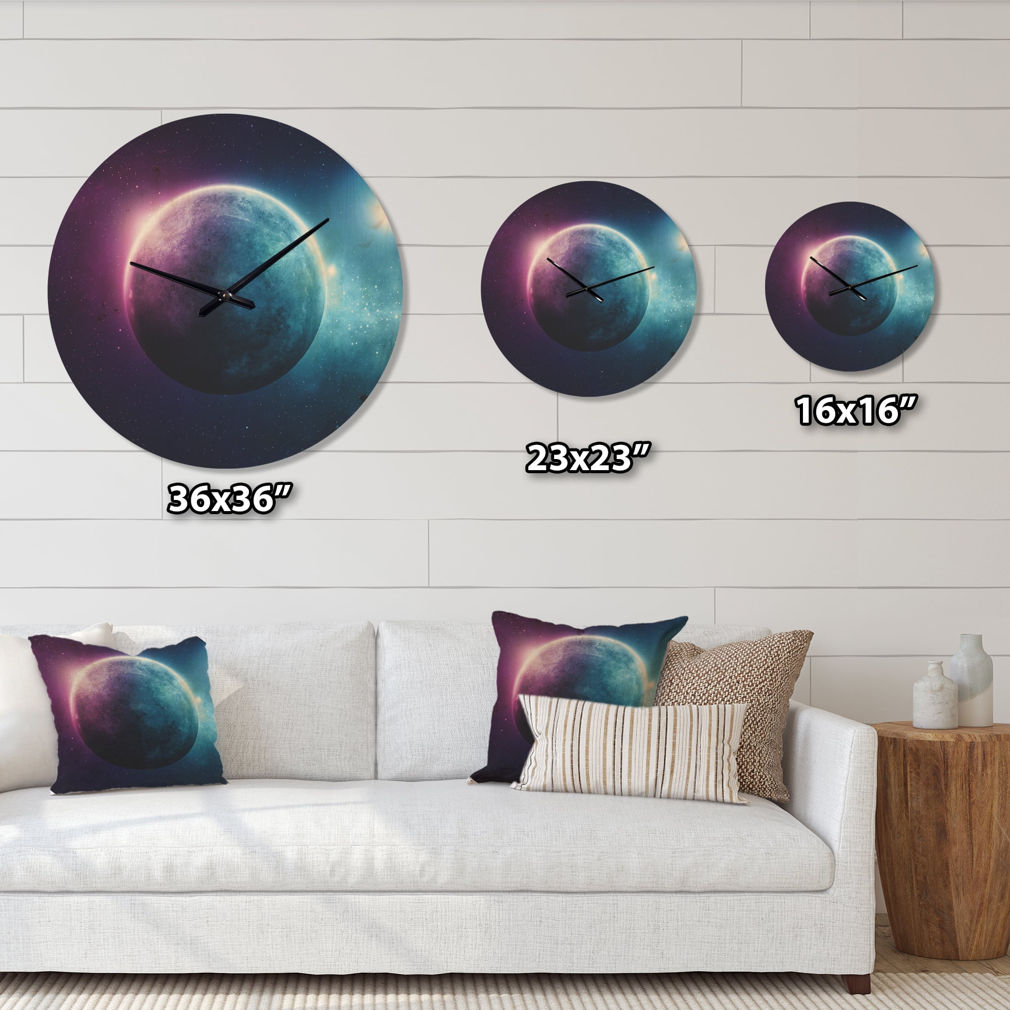 Designart 'Blue and Purple Deep Space Planet ' Modern Wood Wall Clock