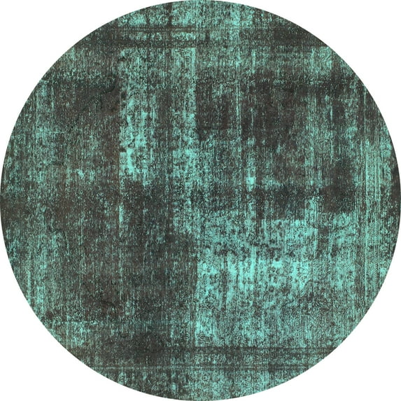 Ahgly Company Machine Washable Indoor Round Abstract Turquoise Blue Modern Area Rugs, 4' Round