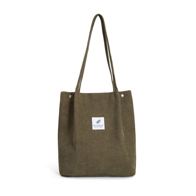 Yingyy Sacs en Velours Côtelé pour Femmes Sac à Bandoulière Léger Réutilisable Grande Capacité Sacs de Courses Rétro Sacs à Main Décontractés Sangle Renforcée Vert