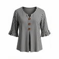 thumbnail image 5 of Qulqfy Blouses for Women Casual 3/4 Sleeve Striped Fall Black Ruffle Button Up Dressy Henley V-Neck Womens Tops L, 5 of 5