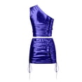 thumbnail image 6 of Bibifish Womens Skirt Sets Shiny Nightclub Club Party 2 Piece Outfits Summer One Shoulder Tops And Ruched Cropped Bodycon Mini Skirt, 6 of 6