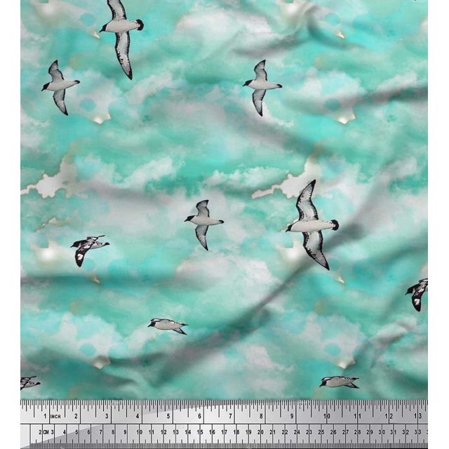 Soimoi Cotton Duck Fabric Sky & Flying Swift Bird Print Sewing Fabric Yard 56 Inch Wide