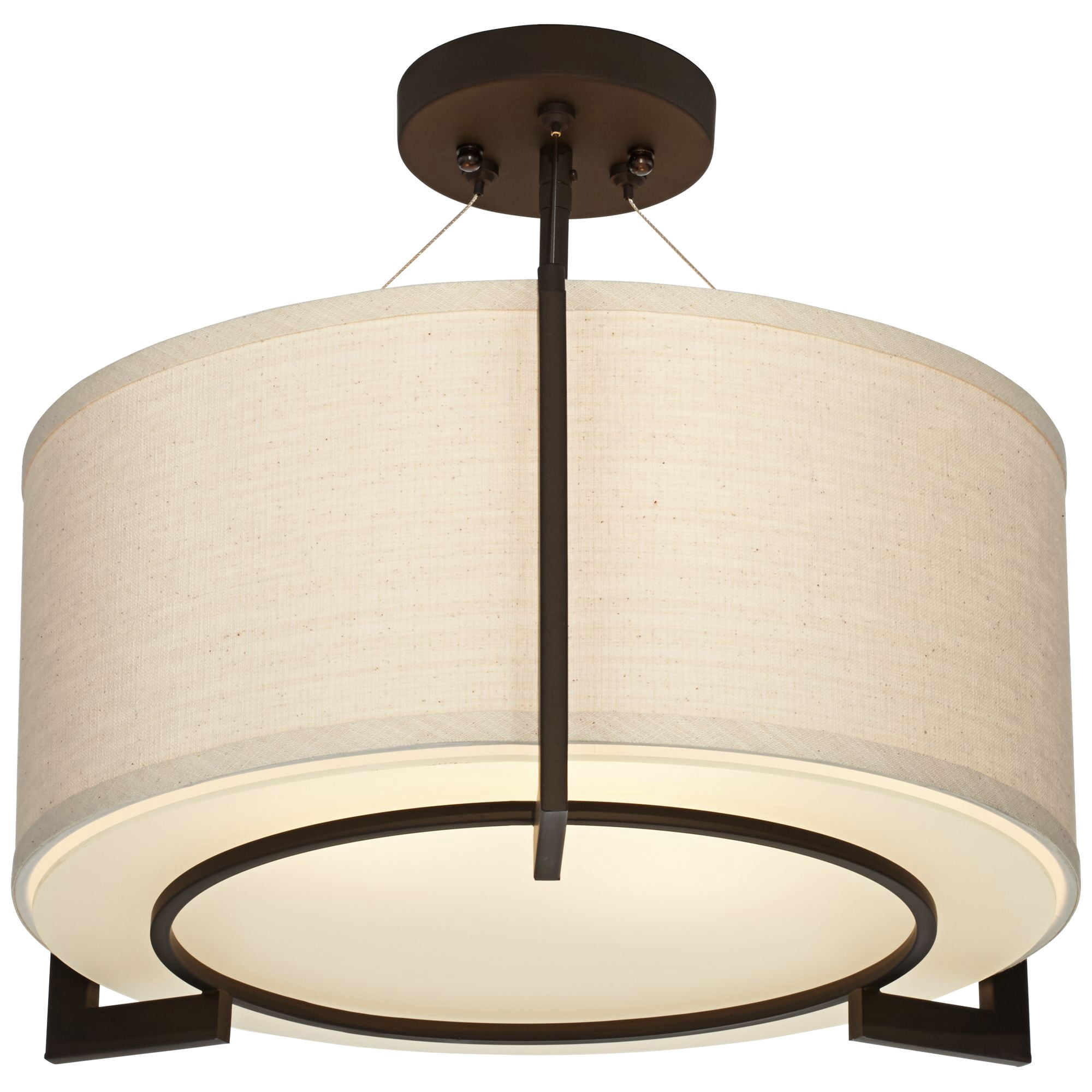 Possini Euro Design Stinson Modern Ceiling Light Semi Flush Mount Fixture 17 1/4" Wide Bronze 3-Light Linen Drum Shade for Bedroom Kitchen Living Room