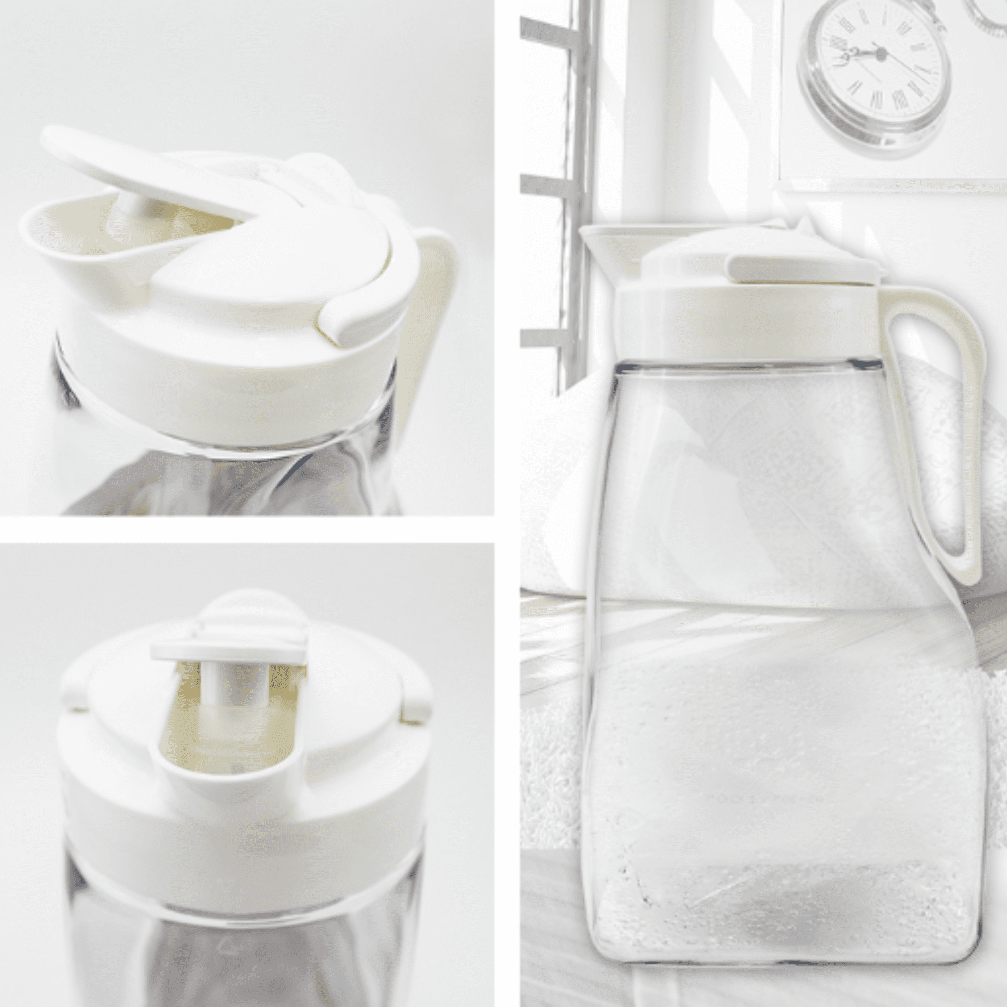 Locking Spout Beverage Pitcher, 3.1qt, BPA Free, Made in Japan (White),For water, coffee, tea, juice, and other beverages.