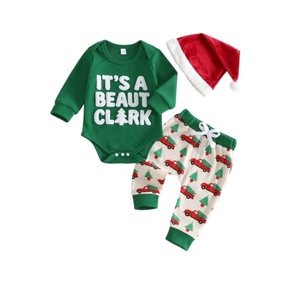 RUINIXCW Baby Boy Christmas Outfit Long Sleeve Romper Pattern Pants Hat 3Pcs Set
