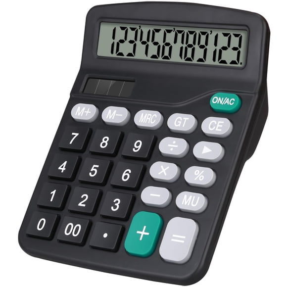 Calculadora HUTUDD de 12 dígitos con pantalla LCD grande y doble alimentación, negra