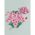 thumbnail image 4 of Toddler Baby Girl Fruit Swimsuit Strawberry/Watermelon Print Bow Ruffle Long Sleeve Swimwear Infant Newborn Rash Guard Bathing Suit, 4 of 9