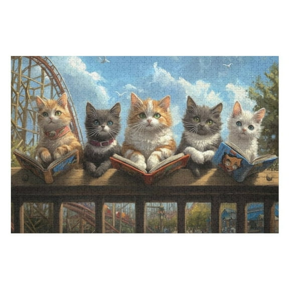 Puzzles for Adults 300 Pieces - Group Cats Sitting Top Book Funny Puzzles Educational Toys, Birthday Christmas Valentine's Day Gift