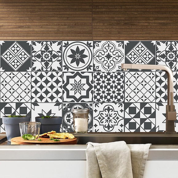 Kitchen and Bathroom Stickers 20cm x 20cm - 20 pieces, Adhesive for Wall Tiles, Imitation Earthenware, Imitation Cement Tiles - Easy Installation Appl