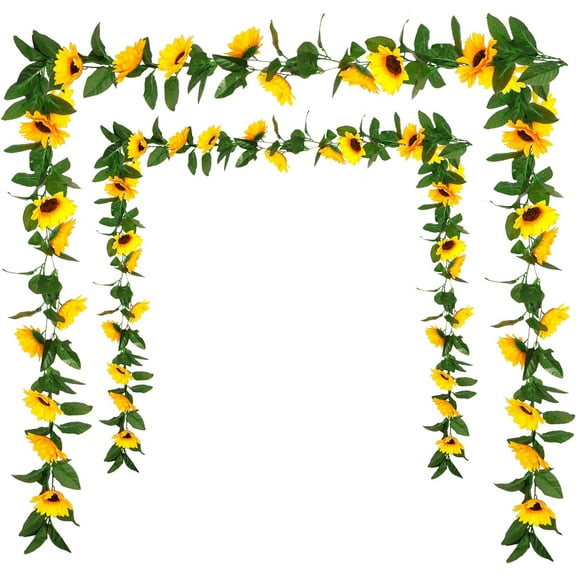 4 Pack Artificial Sunflower Garland Silk Sunflower Hanging Vine Garland with Flowers Green Leaves for Wedding Table Garden Craft Party Decoration