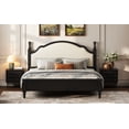 thumbnail image 4 of Noble House Queen Wood Platform Bed with Upholstered Headboard,Black Frame & Beige Fabric,No Box Spring Needed, 4 of 16