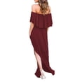 thumbnail image 3 of Womens Off The Shoulder Ruffle Strapless Maxi Dress Casual Side Split Beach Cocktail Long Maxi Dresses with Pockets, 3 of 5