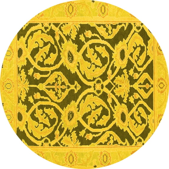 Ahgly Company Indoor Round Abstract Yellow Modern Area Rugs, 7' Round