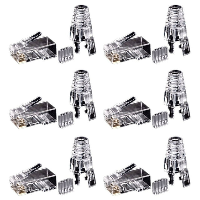 300 Piezas Cat6 RJ45 Conector Cable UTP Jack Ethernet 8P8C Red CAT 6 Enchufes Modulares con Tapas RJ45 de 6.5 mm