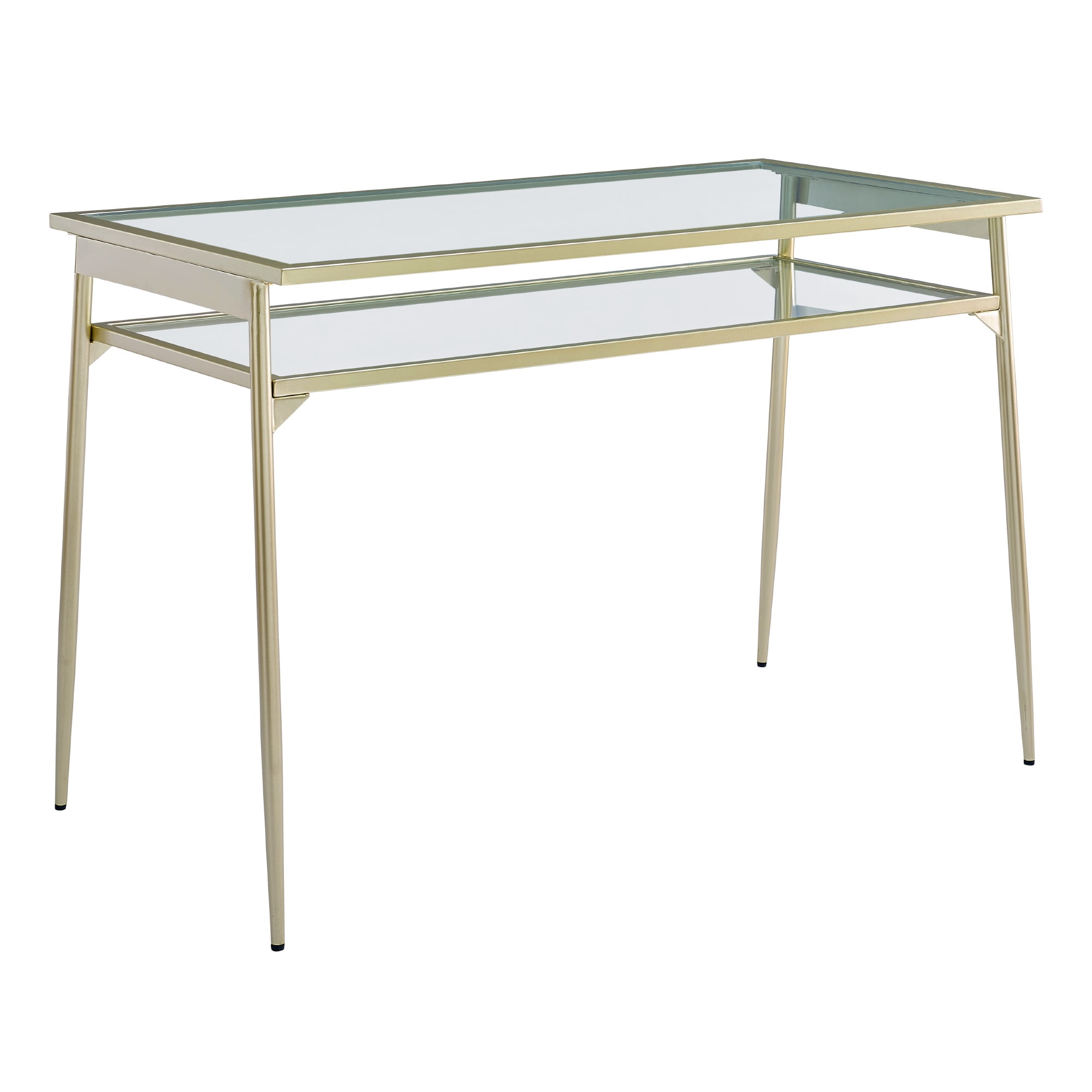 Walker Edison Modern Glass Tiered Writing Desk, Gold