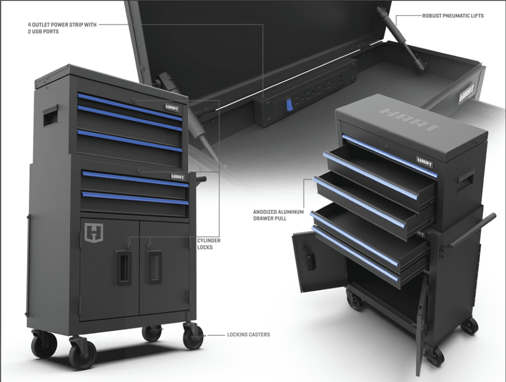 Hart 24-inch Steel Tool Chest Combo with Built-In Power Strip, 400 lb Capacity