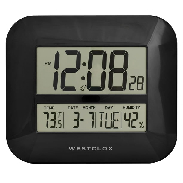 Westclox Black Classic Large Digital Wall Clock with Date & Temperature ...