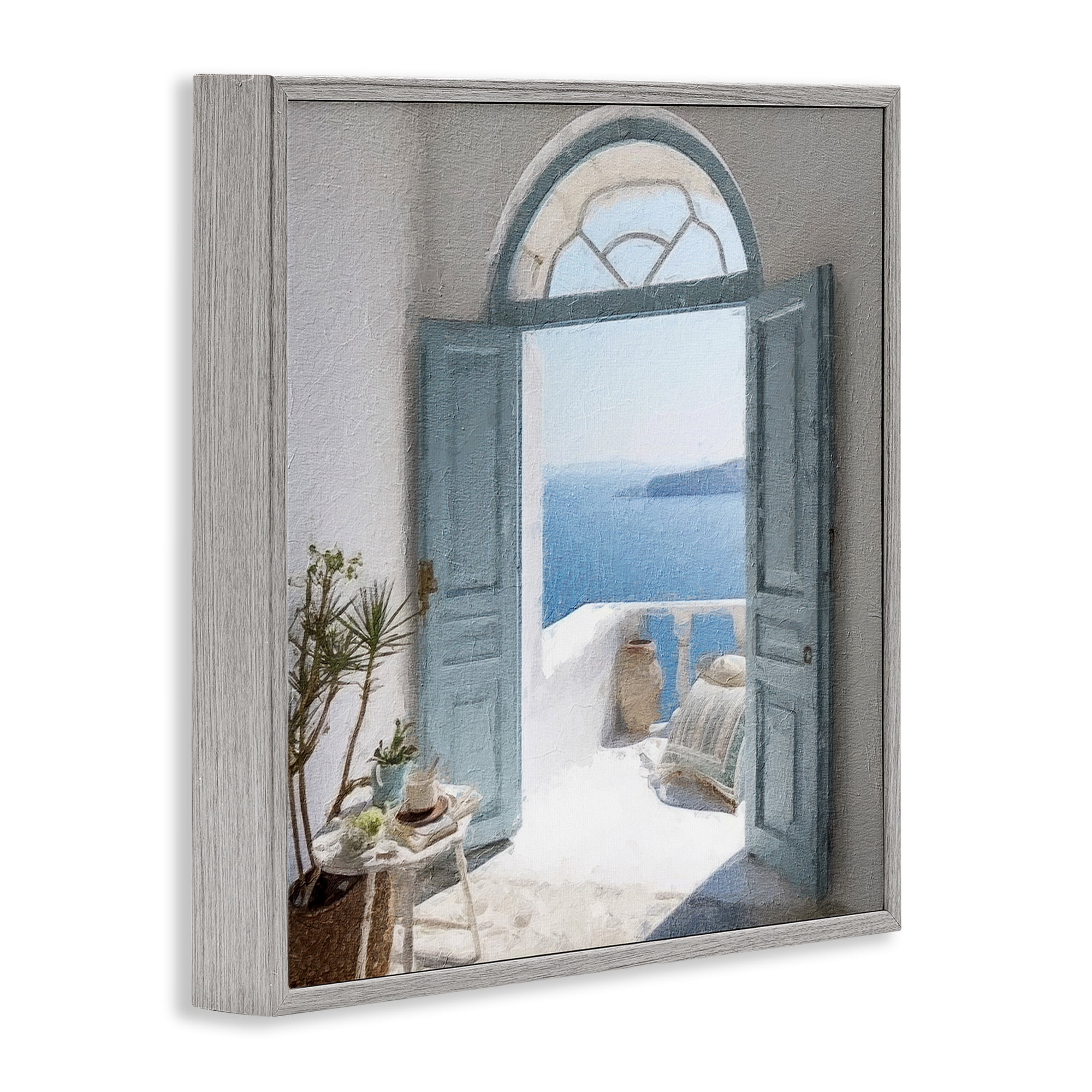 Stupell Industries Open Doorway to Sea Town & City Painting Gray Framed Art Print Wall Art, 17 x 17