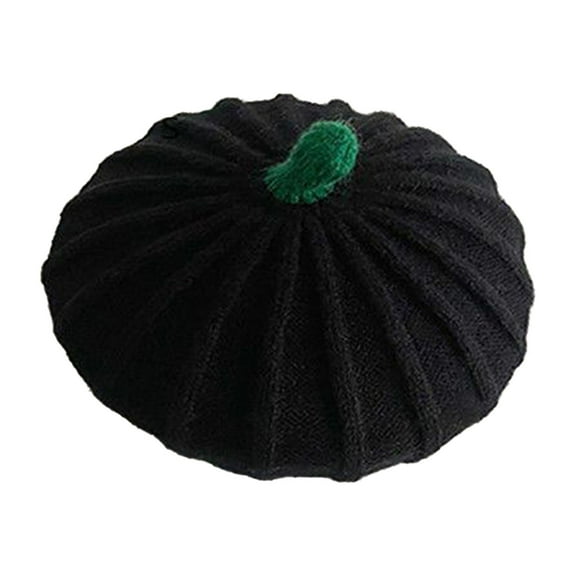 Xfvqtps Halloween Hat Pumpkin Beret for Kids Knitted Cute Elastic Warm Cap Accessories for Halloween Party Black