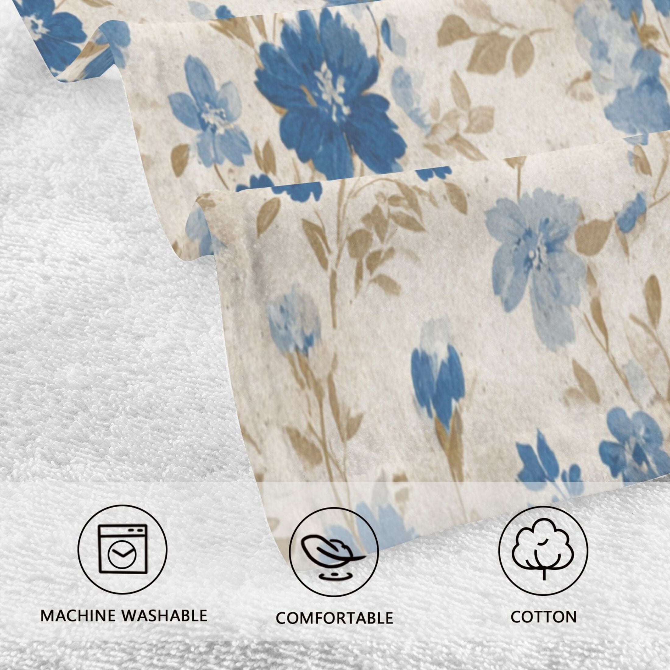 2 Pieces of Cotton Towel Face Towel Set Hand Towel Bath Towel Cotton Bath Towel Sets Shabby Chic Floral Beige Cream