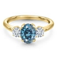 thumbnail image 3 of Gem Stone King 10K Yellow Gold Persian Blue Moissanite and White Moissanite Engagement Ring for Women | 1.84 Cttw | Oval 8X6MM | Gemstone Birthstone | Size 5, 3 of 7
