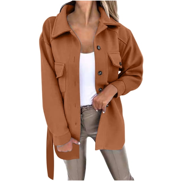 Cárdigan de botones de lana informal para mujer con solapa de manga larga y abrigo de bolsillo Pompotops qwe17725