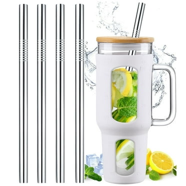 12.3" Stainless Steel Straws Replacement for Stanley Adventure Quencher 40 oz 30 oz Cup Tumbler, 4 Pack Metal Straws Reusable with Cleaning Brush for Stanley 40 oz & Simple Modern Tumbler with Handle