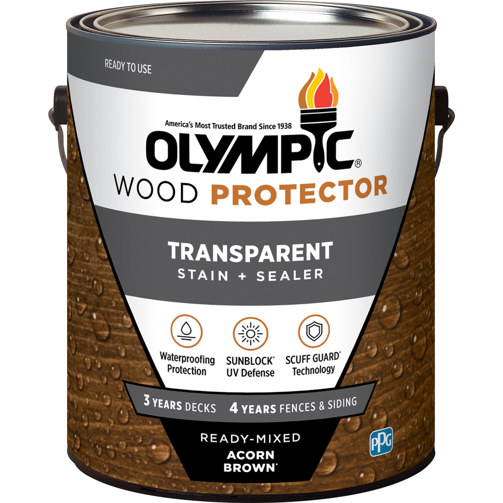 Olympic 1 Gallon Acorn Brown Transparent Exterior Wood Stain Plus Sealer in One