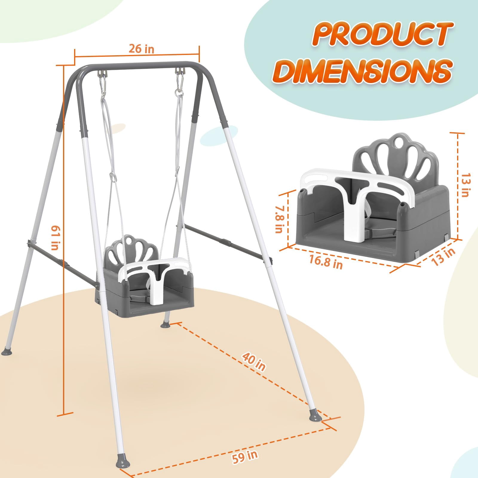 G TALECO GEAR 2 in 1 Foldable Toddler Swing and Baby Jumper, Baby Bouncer Jumper, Swing Set for Backyard, Easy to Install & Store, Gray