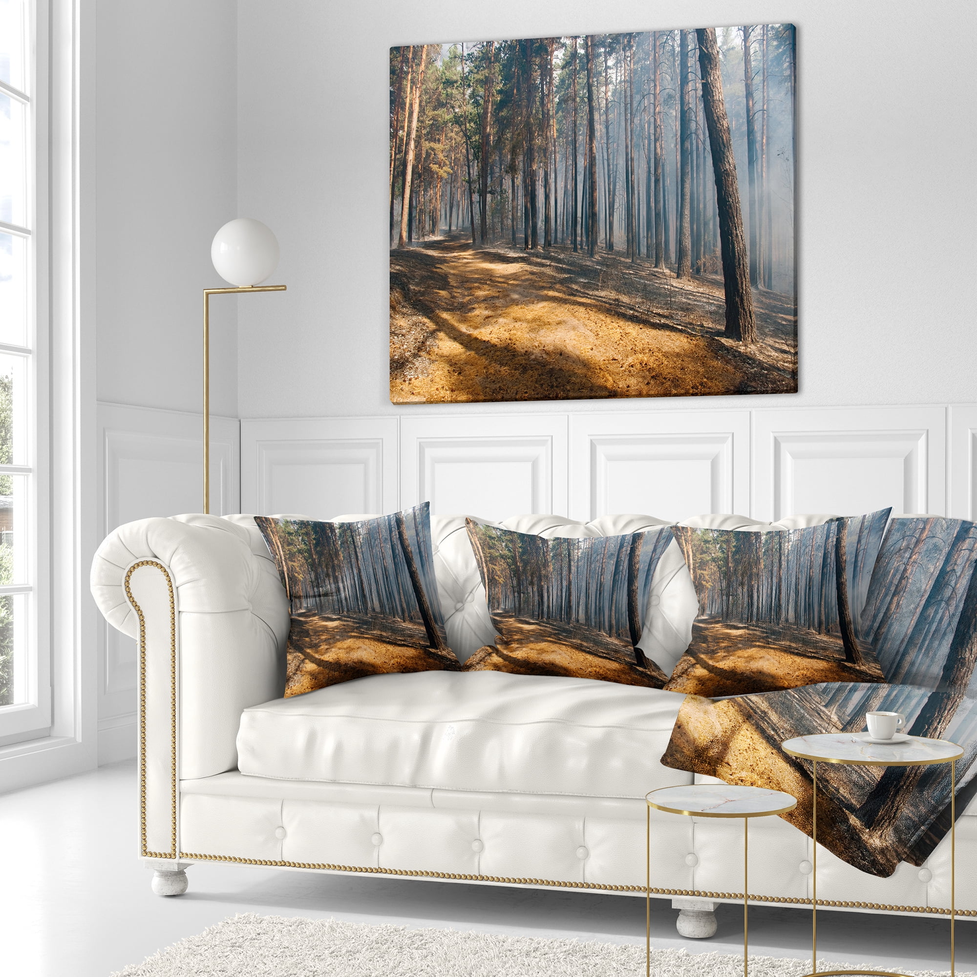 Designart Fire in Forest with Flame and Smoke - Modern Forest Throw Pillow - 18x18