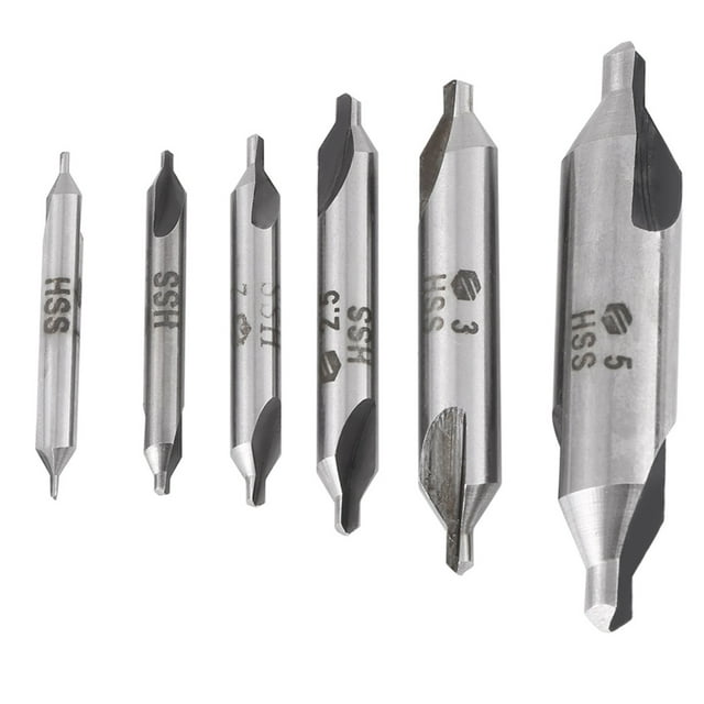 Juego de brocas de centro de 6 uds, juego de brocas de centro HSS de 60 grados para torno metalúrgico tamaño 1,0 1,5 2,0 2,5 3,0 5,0mm