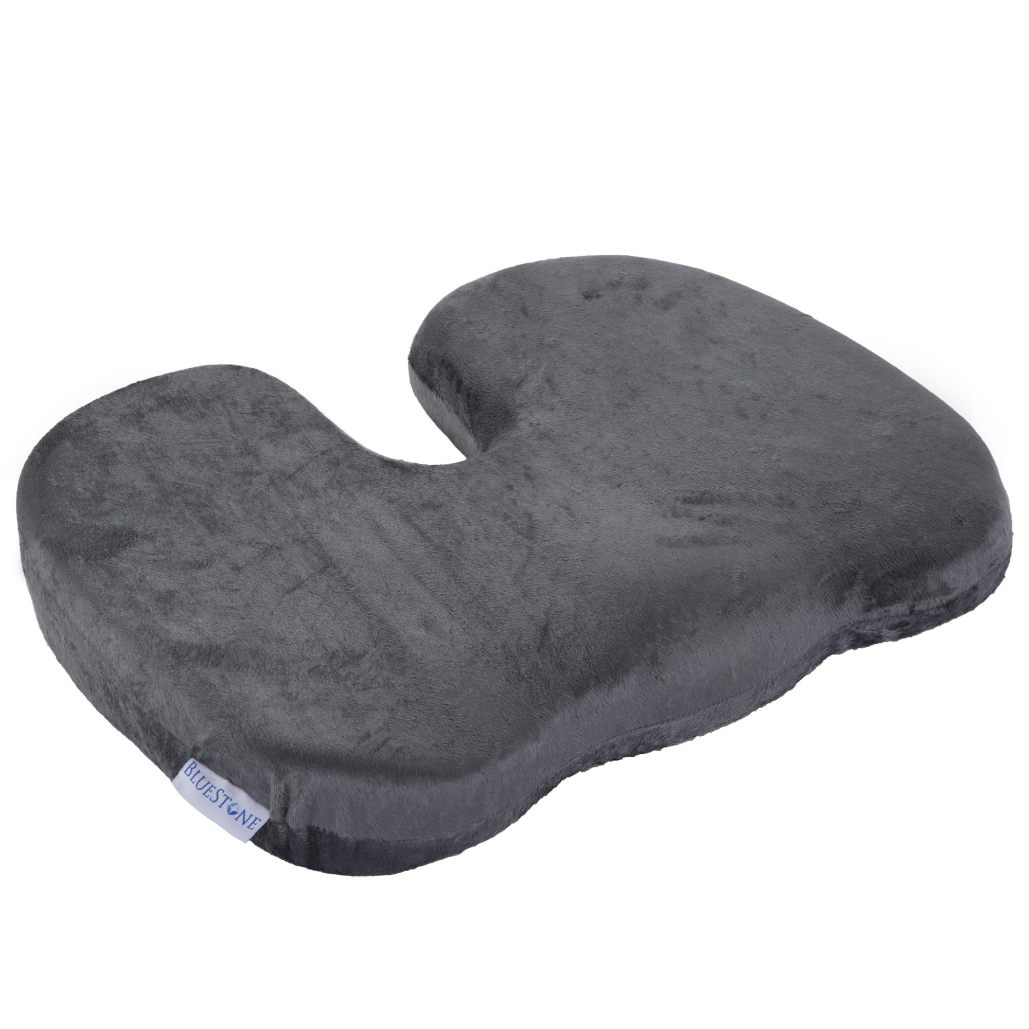 Bluestone Contoured Memory Foam Coccyx Cushion with Gray Plush Cover