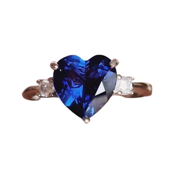 Sterling Silver Heart Cut Blue Sapphire Gemstone Ring For Women