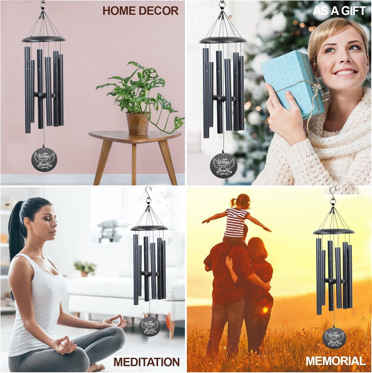 Memorial Wind Chimes for Loss of Loved One Rememberance Gifts for Loss of Dad Mom Wife Husband Daughter Large Angel Windchimes Garden Patio Home Décor
