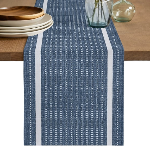 Dark Blue Striped Table Runner 60 Inches Long, Kitchen Dining Table Decoration, Farmhouse Modern Vertical Lines Coffee Tablerunner Dress Scarves Farmhouse Décor for Party, Holiday, 13 x 60