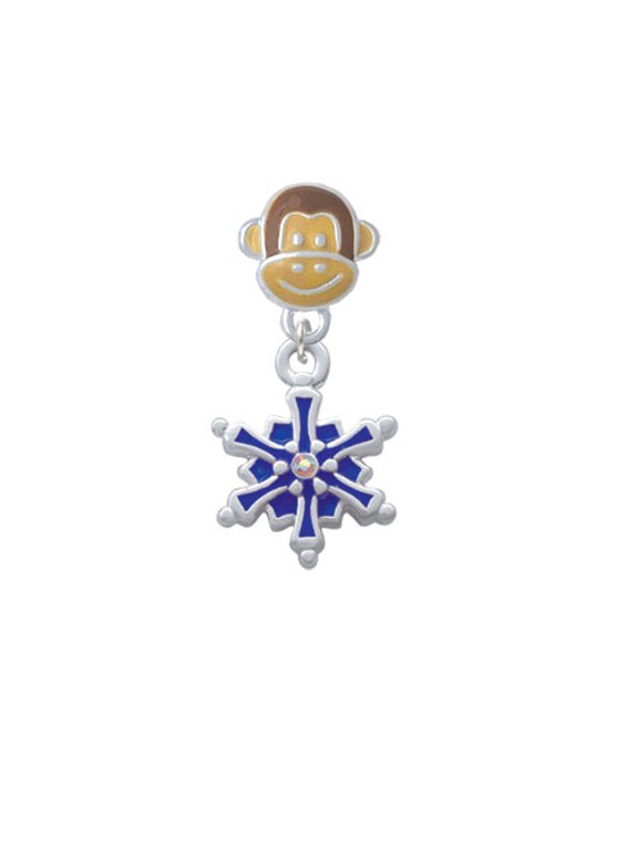 3-D Blue Snowflake with AB Crystal - Monkey Face Charm Bead