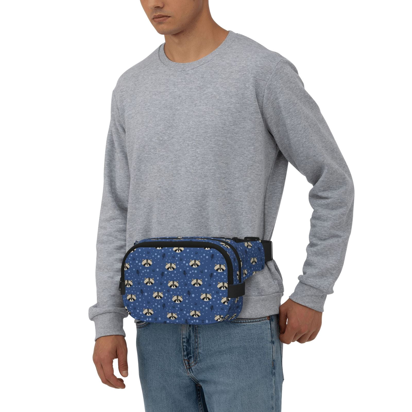 Kuqiui Raccoon blue point Print Fanny Packs for Women Cross Body Waist Bag Fashionable Fanny Pack Designer Workout Hiking Waist Pack Running Travel Gym