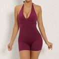 thumbnail image 2 of Womens Cute Workout Rompers Halter V Neck Backless Unitard Bodysuit Shorts One Piece Gym Yoga Outfits Jumpsuits (Small, Purple), 2 of 7