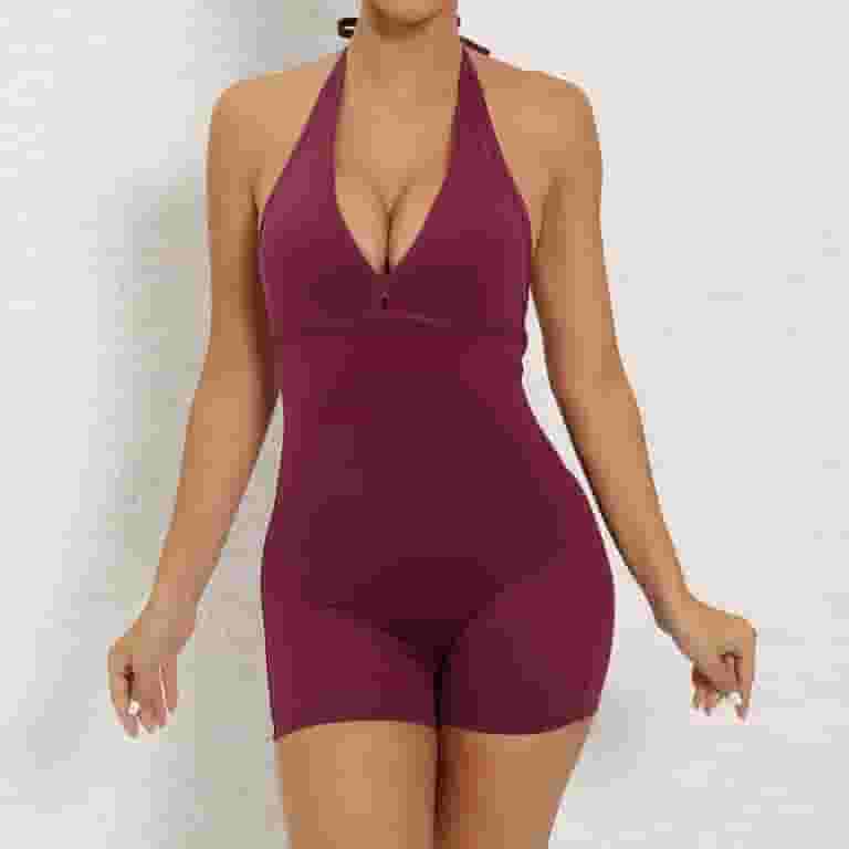 lululemon☆ ショーツ付き♪ 4Wayストレッチ・ミニワンピース Womens Sexy Workout Rompers Halter V Neck Backless Unitard