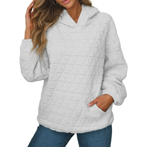 Women'S Hoodie Sweatshirt Cute Long Sleeve Top Loose Pullover with Pockets White M
