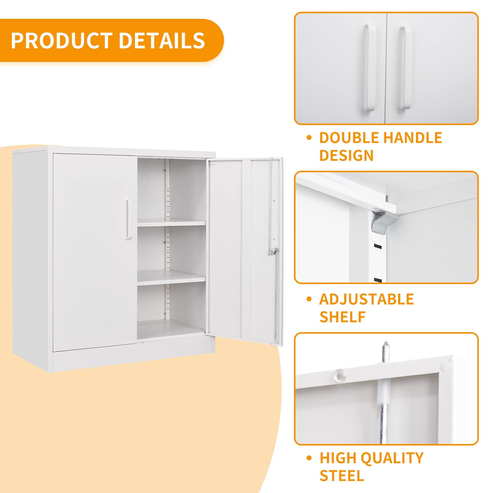 Fesbos Metal Storage Cabinet with 2 Doors, Lockable Steel Storage Cabinet with 2 Doors and Adjustable Shelves, Steel Lockable File Cabinet, Locking Tool Cabinets for Office,Home,Garage