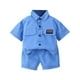 thumbnail image 1 of Conjuntos de ropa de algodón para bebés y niños pequeños Umfun, conjunto informal de camisa lisa de manga corta y pantalones cortos, traje azul de 4 a 5 años, 1 of 4