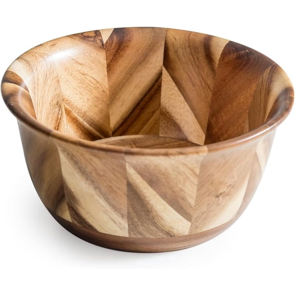 Lipper International 1271 Acacia Hand Pieced Herringbone Serving Bowl for Salads or Popcorn, 7", Single Bowl