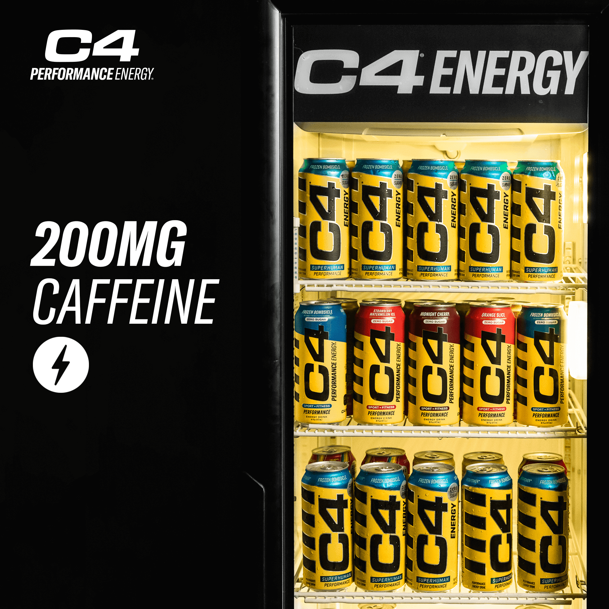 C4 Performance Energy Drink, Arctic Snow Cone Flavor, Zero Sugar, Carbonated, 16 fl oz Can, 12 Pack