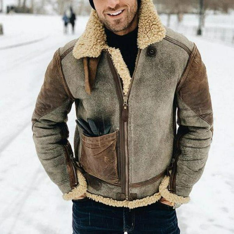 Lanhui Men Casual Keep Warm Thicken Long Sleeve Turndown Jacket