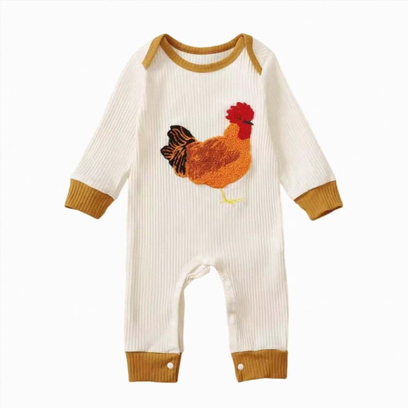 Wonitaaizi Newborn Boy Outfits Romper Long Sleeve Farm Chicken Bodysuit Neutral Baby Clothes (3-6 Months,White)