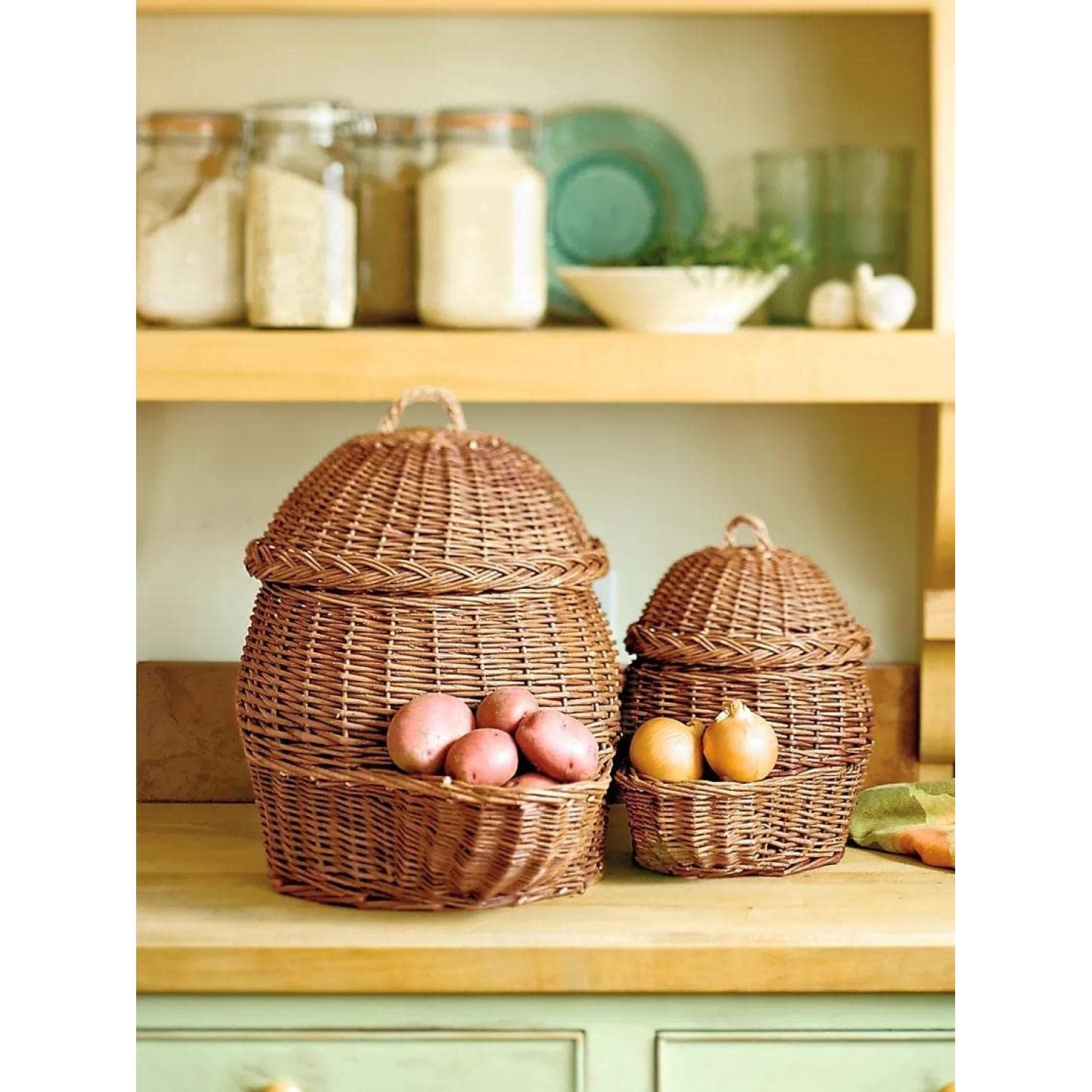 Gardeners Supply Company Potato and Onion Woven Basket Natural Wooden